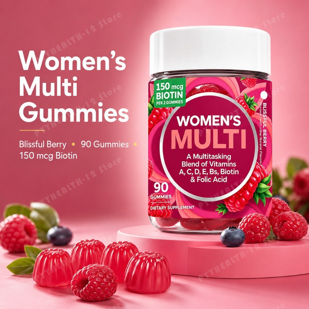 Multivitamin Gummy Adult - 女性用マルチビタミン グミ 90粒入り ビオチン、葉酸、ビタミンA、C、D、E、B配合、ベリー風味、毎日の健康補助食品