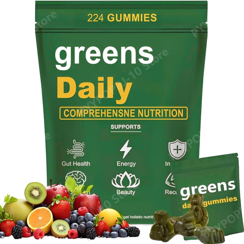 Multivitamin Gummy Adult - グリーンズグミ オーガニッククロレラ＆スピルリナ、消化と腸の健康のための60種類以上の成分配合マルチビタミン＆ミネラル
