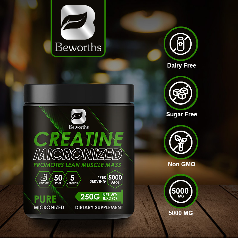 Creatine Monohydrate Powder - ビューワース 250g クレアチンモノハイドレートパウダー、プレワークアウト、筋肉増強、細胞エネルギー、脳と免疫の健康、筋肉量増加に。