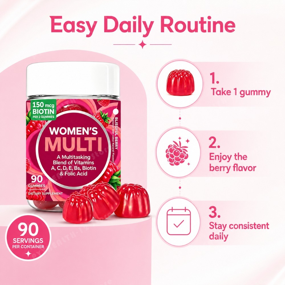 女性用マルチビタミン グミ 90粒入り ビオチン、葉酸、ビタ - Multivitamin Gummy Adult のレビューと価格